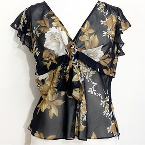 Apt. 9 Black Floral Tie-Front Blouse